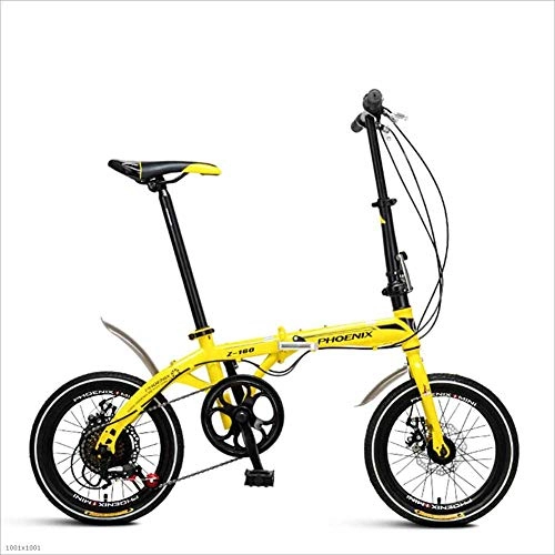 Plegables : MuMa Bicicleta, Acero De Alto Carbono, 16 Pulgadas 6 Ruedas De Radios De Velocidad Se Puede Plegar Adulto Masculino Hembra Ultraligero Absorcin De Golpes (Color : Amarillo)
