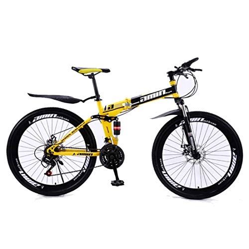 Plegables : MUYU 26 Pulgadas Bicicleta De Montaña Velocidad 21(Velocidad 24, Velocidad 27) Deportes Plegables Bikes Montaña Plegable De Aluminio Doble Freno Disco, Amarillo, 21 Speed