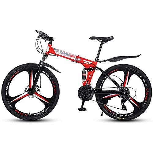 Plegables : MXXDB Bicicleta de montaña Plegable de 26 Pulgadas con absorción de Impactos Doble Bicicleta de 27 velocidades Carreras de Velocidad a Campo traviesa Un Clic Aluminio Plegable fácil Rojo
