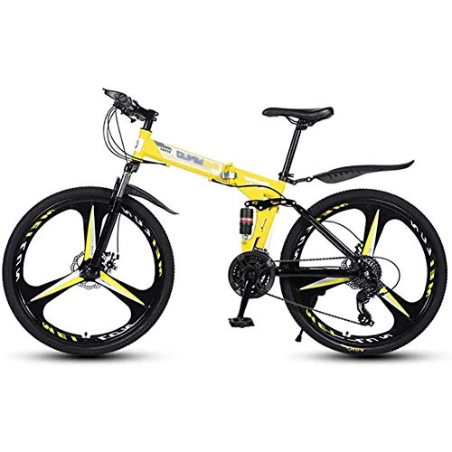 Plegables : MXXDB Plegable 27 velocidades Doble amortiguación 26 Pulgadas Bicicleta de montaña Plegable Bicicleta de Carreras de Velocidad de Campo traviesa Un Clic Fácil de Plegar Aluminio Amarillo