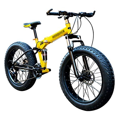 Plegables : MZL 20 Pulgadas Plegable Bicicleta de montaña, de 7 velocidades Playa de Motos de Nieve, los Hombres y de Doble Choque de Las Mujeres Grueso y Ancho de neumáticos de Bicicletas (Color : Amarillo)