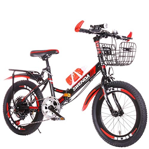 Plegables : MZL 6-Velocidad de la Bicicleta Plegable de niños, 7-8-9-10-15 año de Edad, Cochecito, Chico de 20 Pulgadas de Bicicletas de montaña (Color: Rojo y Negro)