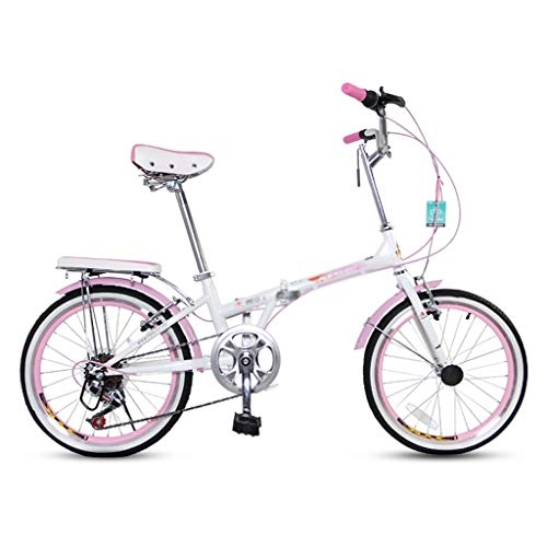 Plegables : MZL Bicicletas Plegables for los Hombres y Mujeres Adultos Ultraligero portátil pequeña Bicicleta 20 Pulgadas de Cambio de 7 velocidades Adultos de la Bicicleta (Color : Rosado)
