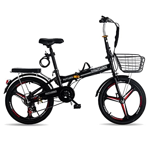 Plegables : N / A Bicicleta Plegable para Adultos, Bicicleta De 20 Pulgadas / Bicicleta De Viaje con Estructura De Acero Al Carbono / De Doble Freno / Cesta Asiento Trasero, Negro