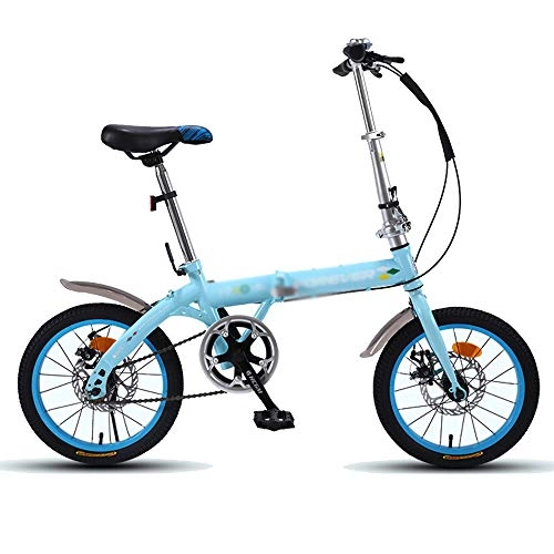 Plegables : N / A HAIZHEN -Bicicletas Plegables para Adultos, 16 Pulgadas Hombre Y Mujer Freno De Disco Doble De Velocidad única Bicicleta De Montaña(Color:Azul)