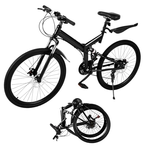 Plegables : NaMaSyo Bicicleta de montaña de 26 pulgadas, suspensión completa, plegable, 21 velocidades, horquilla de suspensión, bicicleta juvenil, para hombre y mujer, frenos de disco dobles