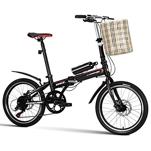 Plegables : NENGGE 20" Bicicleta Plegable, 7 Velocidades Portátil Ultraligera Bike con Doble Freno de Disco, Mujer Hombre Aluminio Bicicleta de Ciudad, Negro