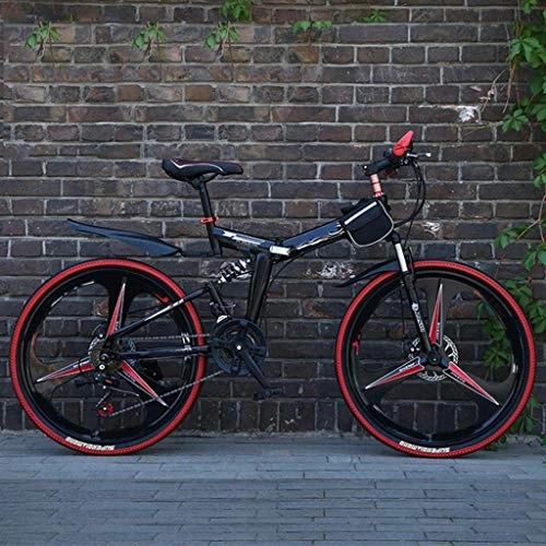Plegables : Nfudishpu Bicicleta de montaña Hombre, 24 / 26 Pulgadas, 21 velocidades, Ciclo Negro Plegable con Frenos de Disco, 24 Pulgadas