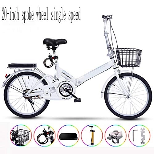 Plegables : Nfudishpu Bicicleta Plegable portátil Ultraligera Adultos con autoinstalación 20 Pulgadas, una Rueda, Velocidad única, Blanco