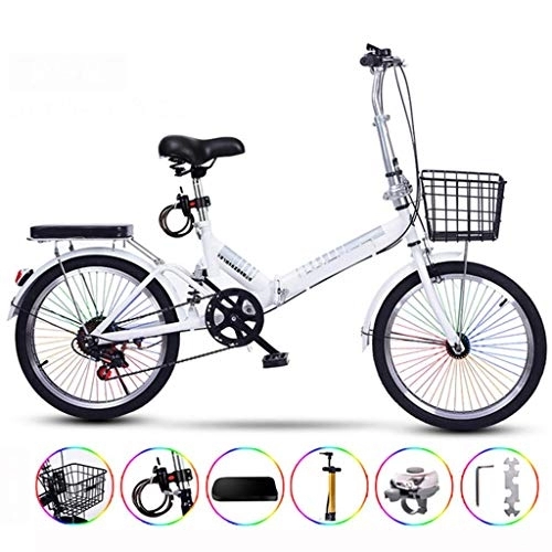 Plegables : Nfudishpu Bicicleta Plegable portátil Ultraligera Adultos con autoinstalación Barra de Color cifrada de 20 Pulgadas Velocidad Variable, Blanco