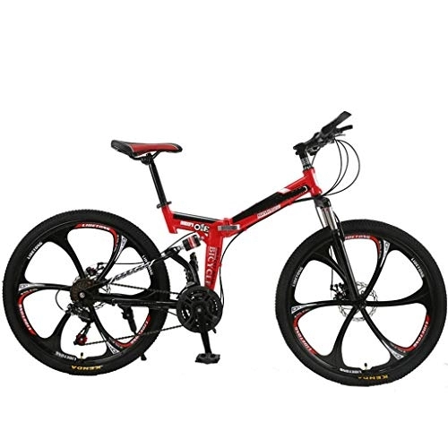 Plegables : Nfudishpu Overdrive Bicicleta de montaña de Cola Dura Bicicleta Plegable 26 'Rueda 21 / 24 Velocidad Bicicleta roja, 21 velocidades