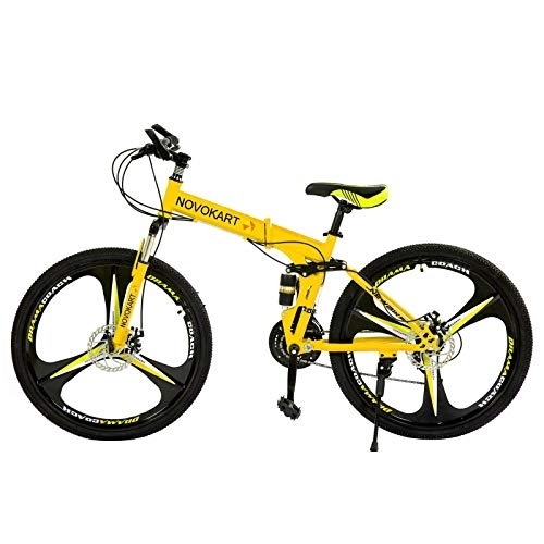 Plegables : Novokart - Bicicleta Plegable Unisex para Adulto, Color Amarillo, 21 Stage Shift