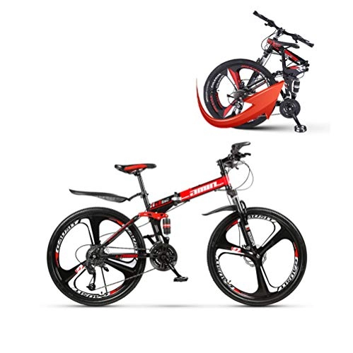Plegables : OQJUH Cuadro de suspensin Completa para Bicicleta de montaña Plegable para Hombres y Mujeres (Negro Rojo), 26inx17in, 24 Speed