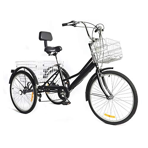 Plegables : OUKANING Bicicleta de 24 Pulgadas Triciclo para Adultos de 7 velocidades, Bicicleta de 3 Ruedas, con Asiento de Respaldo de Cesta Grande, Adecuado para Mujeres, Hombres, Deportes, Ocio