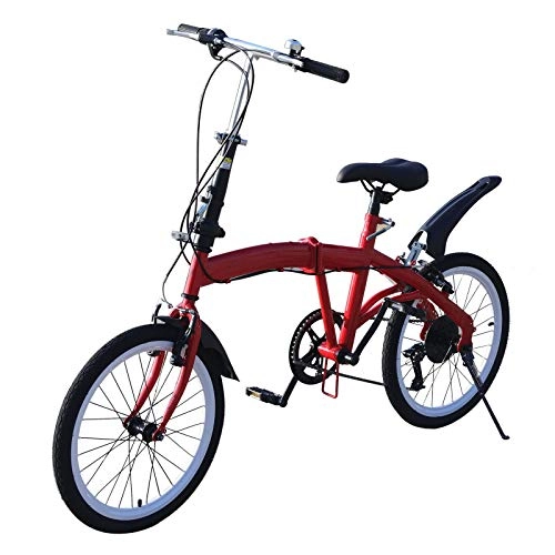 Plegables : OUKANING Bicicleta Plegable de 20 Pulgadas Bicicleta Plegable de 7 Engranajes Bicicleta Plegable Bicicleta Plegable con Freno en V Doble Bicicleta Plegable (Rojo)
