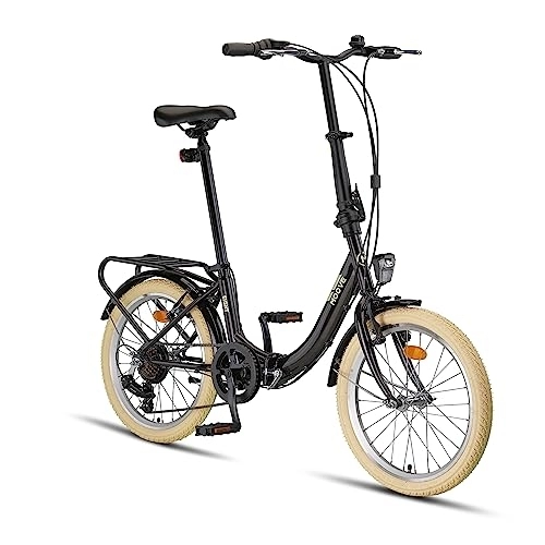 Plegables : PACTO Eight Bicicleta Plegable - Bicicleta Holandesa - 27 cm Marco de Aluminio - 20 Pulgadas Llantas de Aluminio - 6 Engranajes Shimano - V-Frenos - Fácil de Plegar - Verde (Negro)