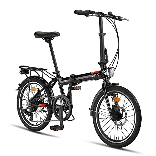 Plegables : PACTO Four Bicicleta Plegable - Bicicleta Holandesa - 27 cm Marco de Aluminio - 20 Pulgadas Llantas de Aluminio - 6 Engranajes Shimano - Frenos de Disco - Fácil de Plegar (Negro)