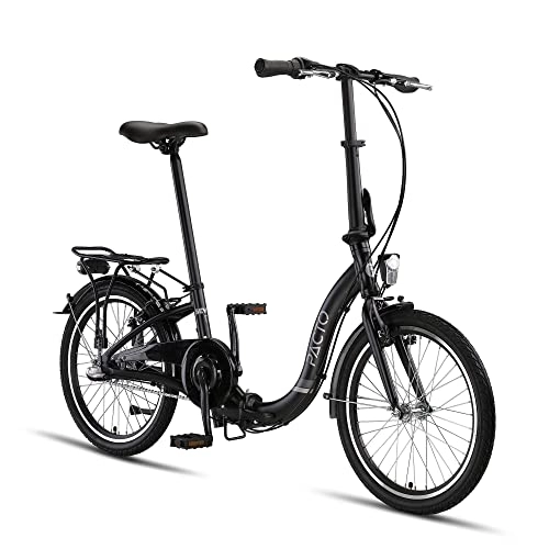 Plegables : PACTO Seven Bicicleta Plegable - Bicicleta Holandesa - 27 cm Marco de Aluminio - 20 Pulgadas Llantas de Aluminio - 3 Engranajes Shimano Nexus - Frenos de Disco - Fácil de Plegar (Negro)
