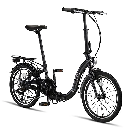 Plegables : PACTO Six Bicicleta Plegable - Bicicleta Holandesa - 27 cm Marco de Aluminio - 20 Pulgadas Llantas de Aluminio - 6 Engranajes Shimano - V-Frenos - Fácil de Plegar - Negro