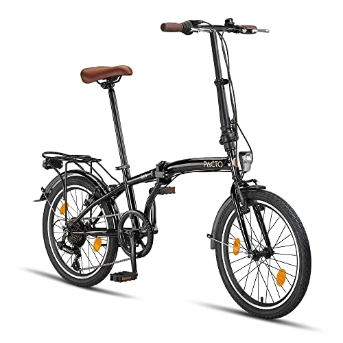 Plegables : PACTO TEN Bicicleta Plegable - Bicicleta Holandesa - 27 cm Marco de Aluminio - 20 Pulgadas Llantas de Aluminio - 6 Engranajes Shimano - V-Frenos - Fácil de Plegar - Negro
