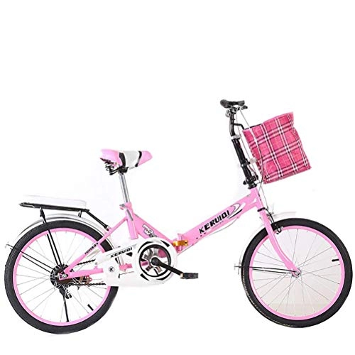 Plegables : Plegable Bicicleta De Las Mujeres, Ultraligero Velocidad Variable Portátil Bicicleta Con Neumáticos Antideslizantes Acero De Alto Carbono Estudiante Masculino Pequeño Adulto Bike, Rosado, 20 inch