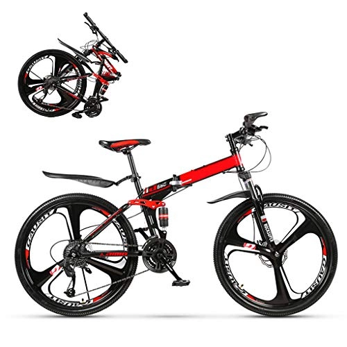 Plegables : Plegables Bicicleta Plegable BMX Crucero De Carretera Plegables Bicicletas de montaña Bicicletas 24 / 26 Pulgadas, MTB de la Bicicleta con 10 Cortador de Ruedas, Negro y Rojo, 24 Inch, 21 Speed