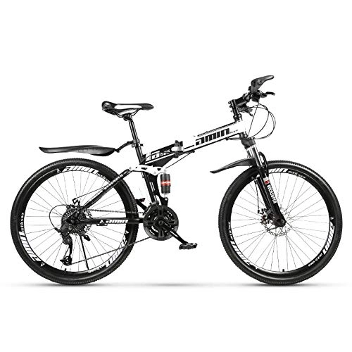 Plegables : PsWzyze Micro Bike, Bicicleta de montaña Plegable de 24 Pulgadas, Bicicleta de montaña de Doble suspensión de Acero al Carbono de 21 velocidades-Blanco