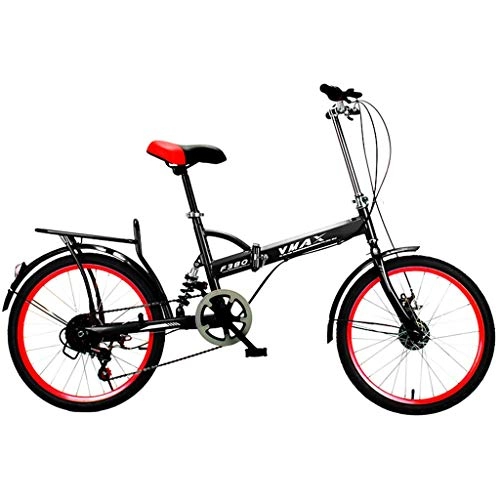 Plegables : PUEEPDEE Bicicleta Plegable Ciudad de Bicicletas Plegables Variable 6 Velocidad portátil Estudiante de educación Superior de cercanías Bicicletas, Rojo-Negro