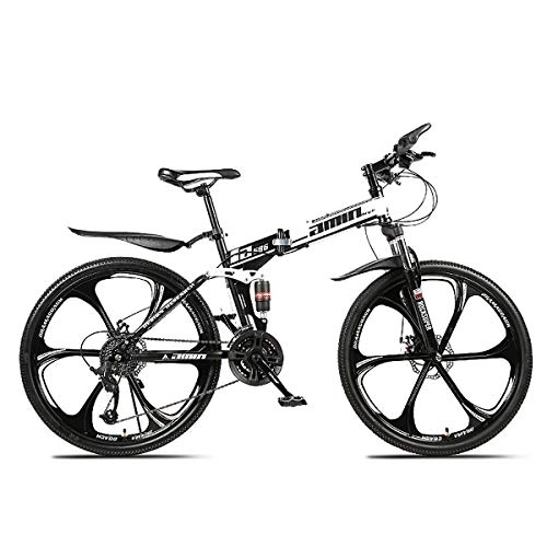 Plegables : PXQ Adultos Bicicleta de montaña 21 / 24 / 27 / 30 velocidades Plegable Off-Road Bicicleta con Frenos de Disco Dual, 24 / 26 Pulgadas de Alto Carbono Suave Bicicleta de Cola, Black, A24Inch21S