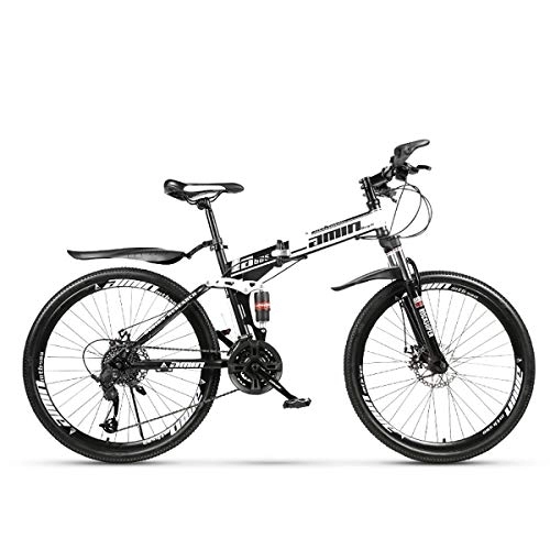 Plegables : PXQ Adultos Bicicleta de montaña 21 / 24 / 27 / 30 velocidades Plegable Off-Road Bicicleta con Frenos de Disco Dual, 24 / 26 Pulgadas de Alto Carbono Suave Bicicleta de Cola, Black, D24Inch21S