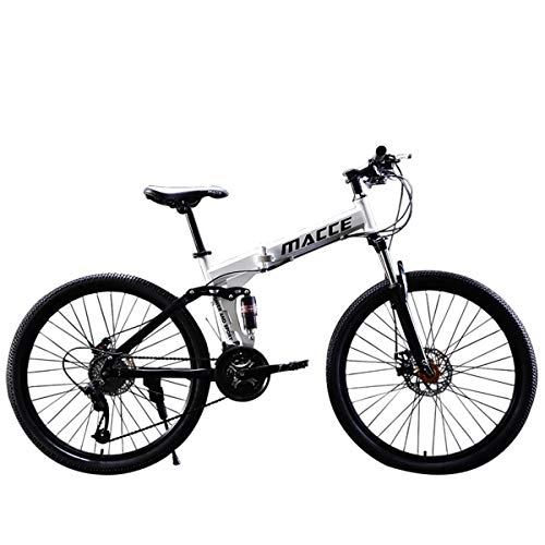 Plegables : PXQ Adultos Plegable Bicicleta de montaña 21 / 24 / 27 velocidades Dual Frenos de Disco absorción de Choque Off-Road Bicicleta 24 / 26 Pulgadas con Alto Carbono Suave Marco de la Cola, White, C26Inch21S