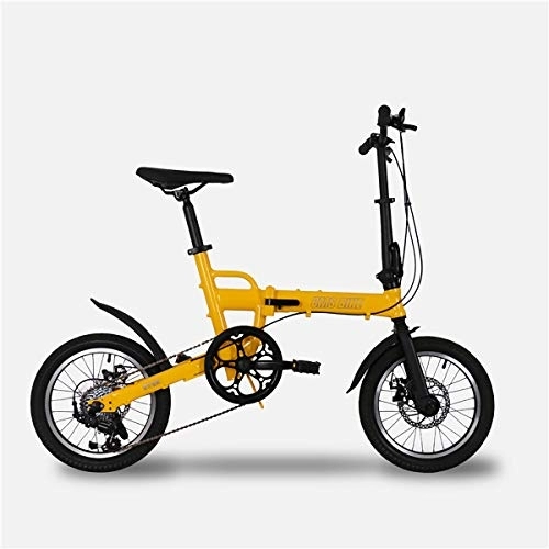 Plegables : PXQ Bicicleta Plegable para Adultos y Boy Ultralight aleación de Aluminio Marco de la Ciudad de cercanías Bicycle16 Pulgadas, Doble Freno de Disco e importación Shimano 6 Velocidad, Yellow