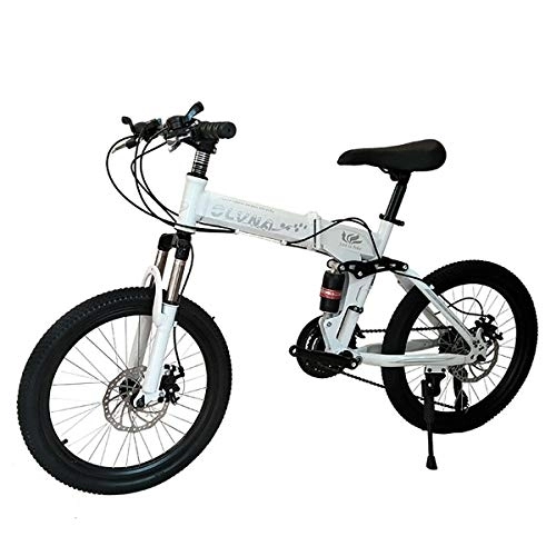 Plegables : PXQ Shimano 21 / 24 / 27 Velocidad de la Bicicleta de montaña niños y niñas 20 Pulgadas de Alta en Acero al Carbono Plegable Bicicleta con Doble Freno de Disco y Amortiguador Delantero Tenedor, White2, 27S