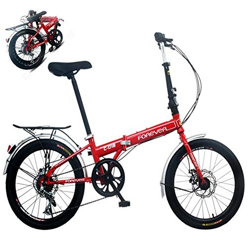 Plegables : Qhxxtxjis Velocidad Variable Bicicleta Plegable, 6-Velocidad para Bicicleta Plegable De Bicicletas El Adulto Y Alumno, Ligero Mini Acero Al Carbono De Bicicletas, Rojo, 20inch