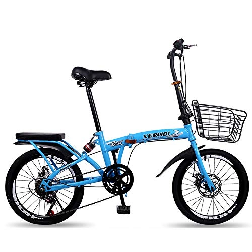 Plegables : QIANG Bicicleta De Ciudad Plegable Bicicleta De Aleación De Aluminio Liviana De 20 Pulgadas De Doble Disco De 7 Velocidades Marco De Acero Al Carbono Unisex Guardabarros Delantero + Trasero, Blue