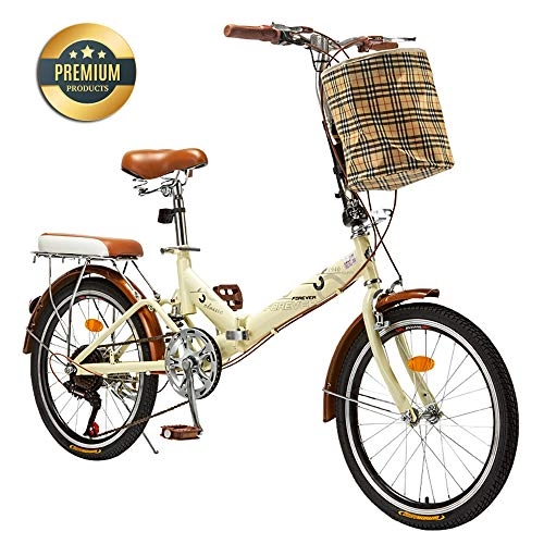Plegables : QIANG Bicicleta Plegable City Man 20 Pulgadas Ligero 6 Velocidad Bicicleta para Adultos Mujeres Estudiante Coche Plegable, Beige