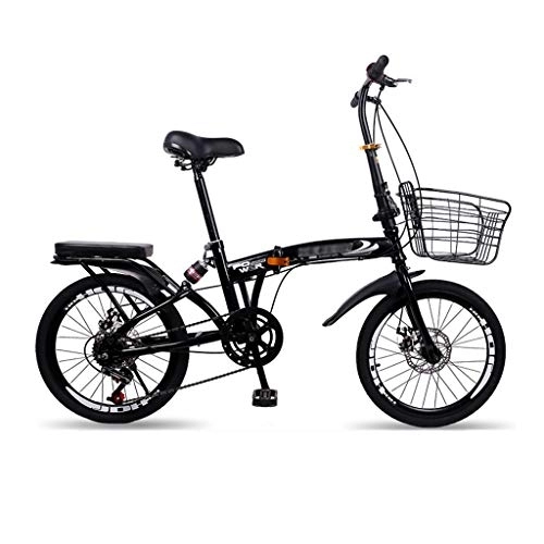 Plegables : QWASZ Bicicleta Plegable de 20 Pulgadas, Freno de Disco Doble de Velocidad Variable Bicicleta Plegable de Acero de Alto Carbono de 6 Velocidades y Ligera con Cesta para Llevar - 4 Colores