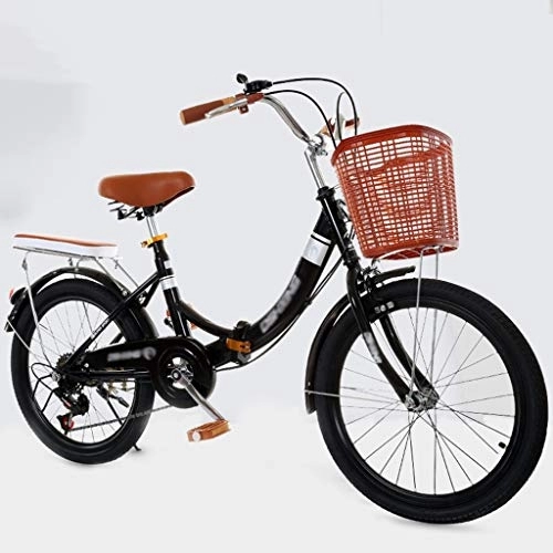 Plegables : QWASZ Bicicleta Plegable Engranajes de Velocidad de Acero de Alto Carbono Bicicleta con Luces Traseras y Canasta para Automóvil Bicicleta Plegable Portátil y Cómoda