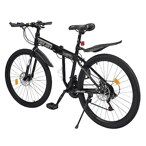 Plegables : RainWeel Bicicleta de montaña plegable de 26 pulgadas, 21 velocidades, altura del asiento de 31, 5 a 37, 4 pulgadas, frenos de disco delanteros y traseros ajustables, acero al carbono, negro y blanco