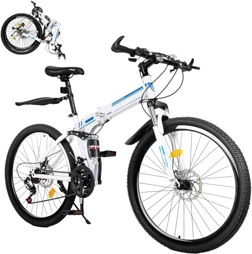 Plegables : RainWeel Bicicleta plegable de 26 pulgadas, bicicleta de montaña para adultos, bicicleta plegable de 21 velocidades, doble freno de disco, bicicleta plegable, asiento ajustable de 31, 5 a 37, 2 pulgadas