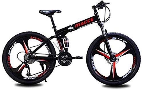 Plegables : RDJSHOP Bicicleta de Montaña Plegable para Adultos, Bicicleta 24 / 26 Pulgadas con Freno de Disco Doble 21 Velocidades Estructura de Acero Al Carbono Bicicleta MTB con Rueda de 3 Radios, Black-26inch