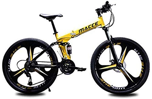 Plegables : RDJSHOP Bicicleta de Montaña Plegable para Adultos, Bicicleta 24 / 26 Pulgadas con Freno de Disco Doble 21 Velocidades Estructura de Acero Al Carbono Bicicleta MTB con Rueda de 3 Radios, Yellow-24inch