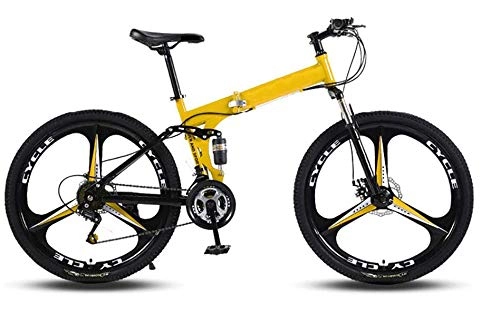 Plegables : RENXR Bicicleta De Montaña- 26 Pulgadas Bicicleta Plegable Absorción De Impactos Velocidad Variable Fuera del Camino Anti-Neumático Masculino Y Femenino Señora Adulta Bicicletas, Amarillo