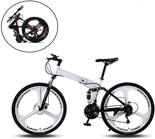 Plegables : RENXR Plegable Bicicletas Bicicletas De Montaña, Marco De Acero De Alto Carbono Velocidad Variable La Absorción De Doble Choque para Personas con Una Altura De 160-185Cm, 26 Pulgadas, Blanco