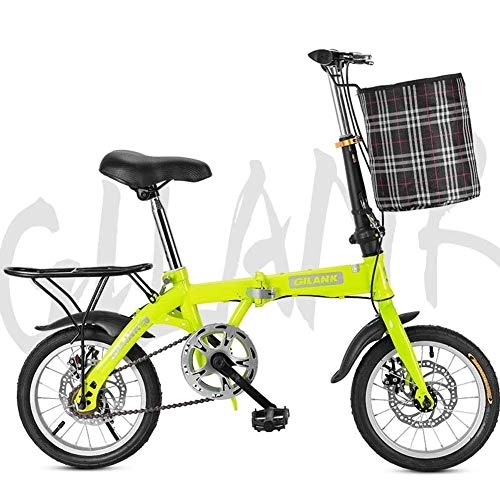Plegables : RZiioo Bicicleta Plegable de 14 / 16 / 20 Pulgadas Bicicleta de Estudiante Freno de Disco de una Sola Velocidad Bicicleta Plegable compacta para Adultos Completamente ensamblada, Amarillo, 14inch