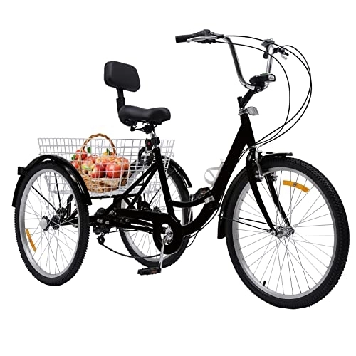 Plegables : Sallurmose Triciclo para adultos, Bicicleta de 24 pulgadas con cesta, Bicicleta de 3 ruedas para adultos Triciclo de 3 ruedas, Bicicleta plegable para mujeres hombres (negro)