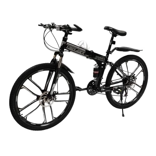Plegables : Salmeee Bicicleta de montaña plegable de 26 pulgadas, 21 velocidades, para adultos, jóvenes, de montaña, de acero al carbono, frenos de disco delanteros, con guardabarros con marco de doble absorción