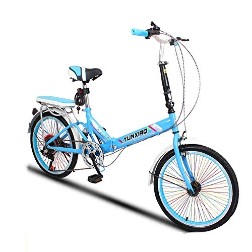 Plegables : Saturey Bicicleta Ligera Plegable de 20 Pulgadas, Bicicleta Plegable de Bucle y Soporte de pie con una transmisin de 6 velocidades, Mujeres Adultas Hombres, Bicicleta hbrida, Blue