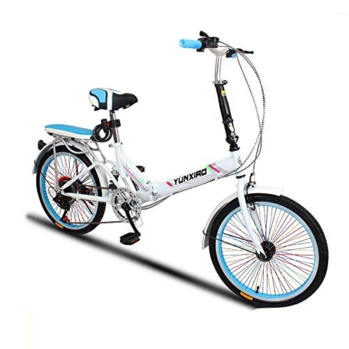 Plegables : Saturey Bicicleta Ligera Plegable de 20 Pulgadas, Bicicleta Plegable de Bucle y Soporte de pie con una transmisin de 6 velocidades, Mujeres Adultas Hombres, Bicicleta hbrida, White