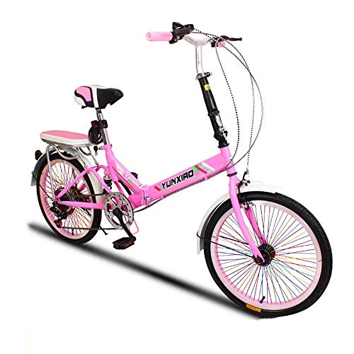 Plegables : Saturey Bicicleta Ligera Plegable de 20 Pulgadas, Bicicleta Plegable de Bucle y Soporte de pie con una transmisión de 6 velocidades, Mujeres Adultas Hombres, Bicicleta híbrida, Pink